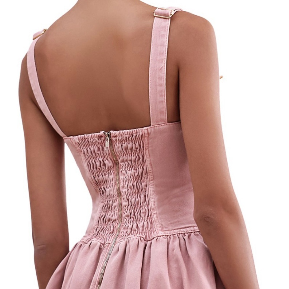 PatBO Pink Denim Mini Dress with Floral Accents🌸 - Picture 8 of 17